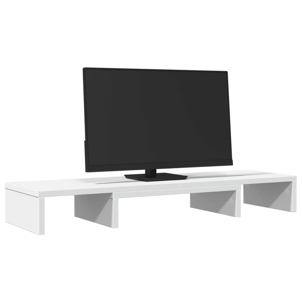 Supporto per monitor regolabile bianco, 80 x 24 x 10,5 cm, in legno per postazione di lavoro ergonomica, regolabile in altezza, con spazio portaoggetti, adatto per due monitor, ideale per