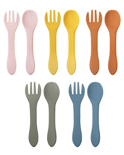 Image of 10 Pcs Silicone Baby Spoons and Forks, Chewable Utensils for Self-Feeding, Kids Utensils for Over 6 Months Babies