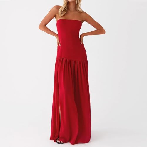 Image of Willow Dance Women Tube Top Dress Printed Mesh Patchwork Maxi Dress Strapless Sexy High Slit Long Dresses Party Clubwear