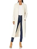 Cable Stitch Women's Open Placket Long Cardigan - Open Front Long Sleeve Sweater Coat with Pockets, Ivory, Small