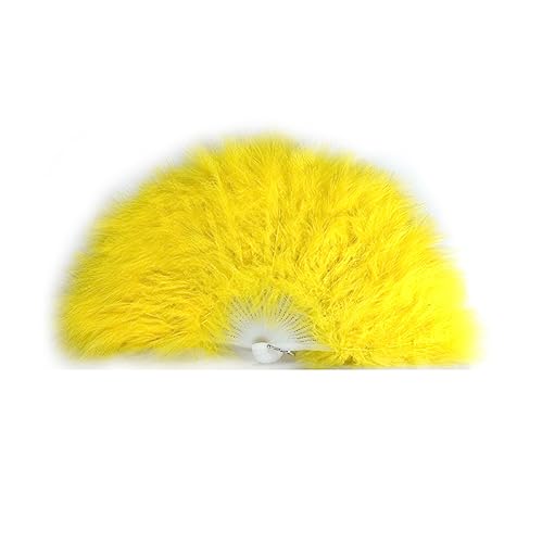 FANSOF.FANS Ventilador de mano de plumas de marabú 45 cm, vestido de lujo, regalo de fiesta de boda, sesión de fotos de baile vintage al aire libre (Amarilla)