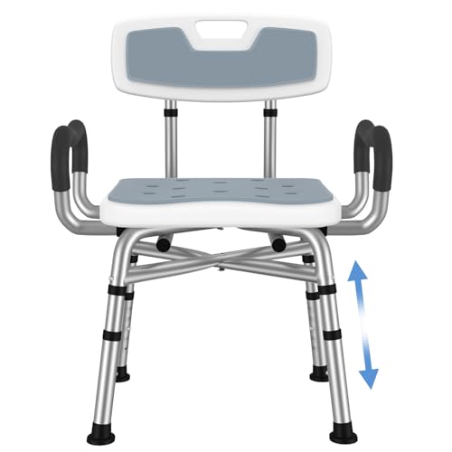 Adjustable Shower Chair with Arms & Back, Stable Heavy Duty 550lbs Safety Bathtub Seat with Non-Slip Feet, Rust-Resistant Aluminum Frame & Tool-Free Assembly for Elderly & Disabled