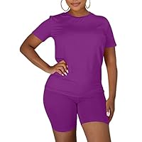 Kaximil Conjunto de 2 peças de short feminino casual de motociclista, (1 roxo), M
