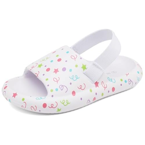 INMINPIN Toddler Boys Girls Slides Sandals Comfort Beach Pool Shower Slippers with Elastic Back Strap 3 Infant White Holiday