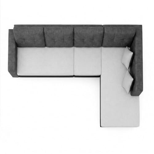 Image of FURNY Nathan 5 Seater L Shape Sofa Set RHS (Light Grey-Dark Grey) | Suede Velvet Finish | Durable Comfort Sofa for Modern Living Room & Office Spaces