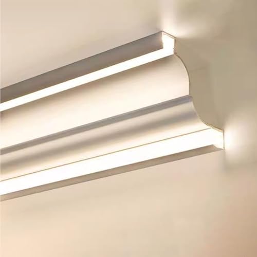 Moldura Iluminacion Moldura de Techo para Iluminación Indirecta con LED, Moldura de Canal para Zócalo con LED para Techo, Difusor de Iluminación de Fondo con Perfil de Aluminio para Pasillo(5 m(16.4ft