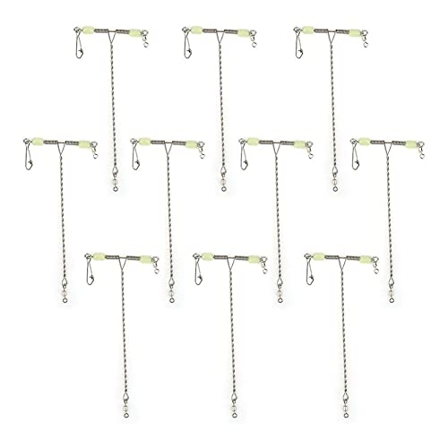 VGEBY 10Pcs T-Shape Swivels Snaps, Stainless Steel 3 Way Rolling Swivel Balance Cross Line Fishing Swivels with Luminous Beads