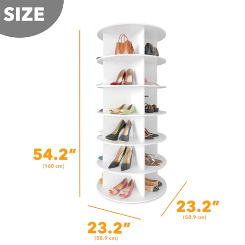 SpaceAid 6 Tier Rotating Shoe Rack Tower, Spinning Shoe Display Lazy Susan, Revolving 360 Shoe Rack Storage Round Carousel, Vertical Handbag Rotate Shoes Closet Organization (6-Tier White)