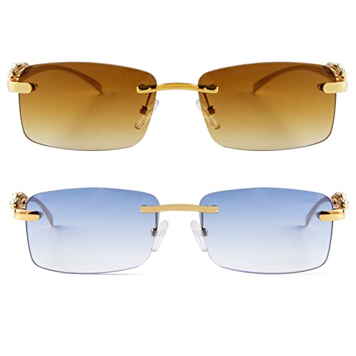 SDINM Rimless Sunglasses for Men Women Fashion Small Narrow Rectangle Sun Glasses Shades 90s Eyewear2