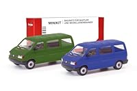 Herpa Modellbausatz MiniKit VW T4 Bus, olivgrün/ultramarinblau, Miniatur im Maßstab 1:87, Sammlerstück, Kit für Modellbau, Kunststoff