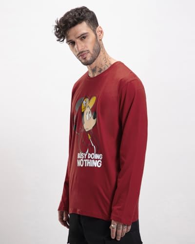 Image of Bewakoof Men's Mickey Graphic Printed 100% Cotton T-Shirt - Regular Fit, Round Neck, Full Sleeves