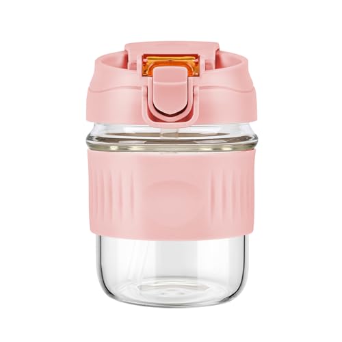 LifmPlay 12oz Glass Shaker Bottle Borosilicate Glass Blender Protein Powder Leak-Proof Shaker Cups for Protein Shakes Mixes with Stainless Steel Shaker Ball