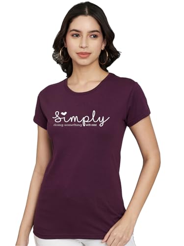 Image of Women Cotton Regular Fit Round Neck T-Shirt (Simply)