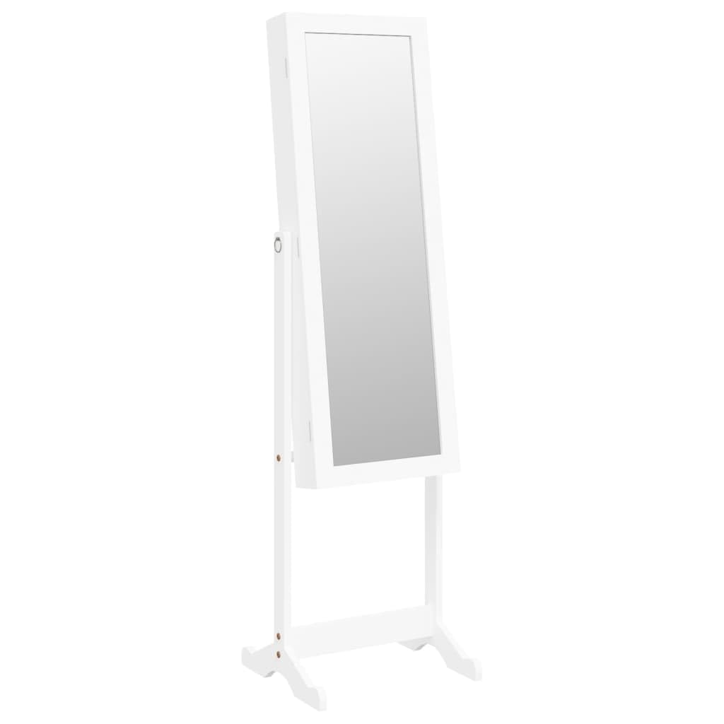 SHARK SHIP Elegant White Free Standing Mirror Jewellery Cabinet with LED Lights, Ample Storage, Lockable Design, Adjustable Mirror