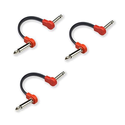 Câble plat pour guitare 10,2 cm pour pédales d'effets angle droit rouge lot de 3