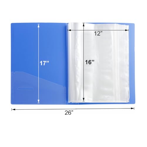 Image of Worldone A3 Size (Approx Double of A4-photocopy Paper) 1.2mm Virgin PP Portfolio Display Book -40 Fixed (Non Removable) Top Loading Photocopy Safe Binder Sleeves, (44.5 * 32 * 2.5 cm), Blue, Set of 1