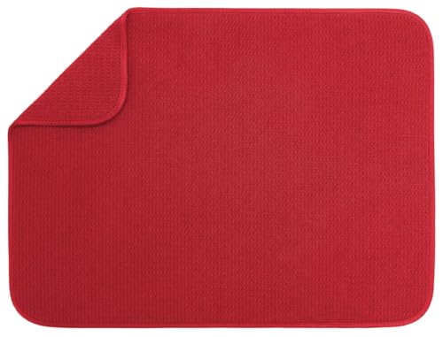 Image of S&T INC. Dish Drying Mat XL, 18 inch x 24 inch, Absorbent Microfiber Kitchen Counter Mat, Dish Drying Pad for Dishes, Utensils, Pots and Pans, Extra Large, Red