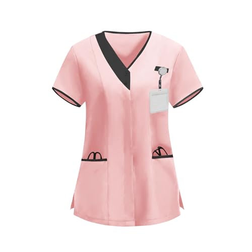 Image of 2026 Scrub for Cleaning Jobs Uniform, Multi Pockets Scrubs for Women Sets, V-Neck Top & Straight Leg Pants Scrubs Set