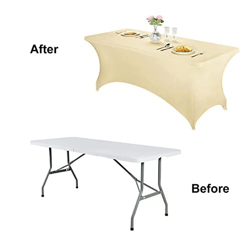Image of FORLIFE 2Pack Spandex Table Covers,Fitted Tablecloth for Rectangular Tables, Stretch Patio Table Covers, Universal Spandex Table Cover for Wedding, Banquet, Party (6ft, Champagne)