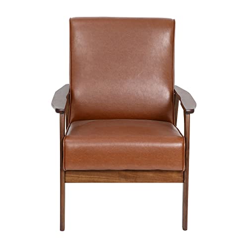 Flash Furniture Langston Commercial Mid Century Modern Chair - Cognac LeatherSoft Upholstery - Walnut Finish Wooden Frame and Arms - Extra Supportive Sinuous Springs - Image 7