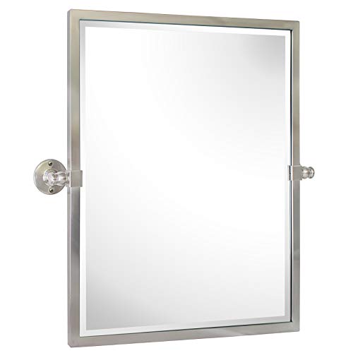 Image of TEHOME Pivot Mirror Brushed Nickel Tilt Rectangle Bathroom Mirror Tilting Metal Framed Beveled Vanity Mirrors, Overall 23.9 x 24 inches (Mirrror 20 x 24 inches)
