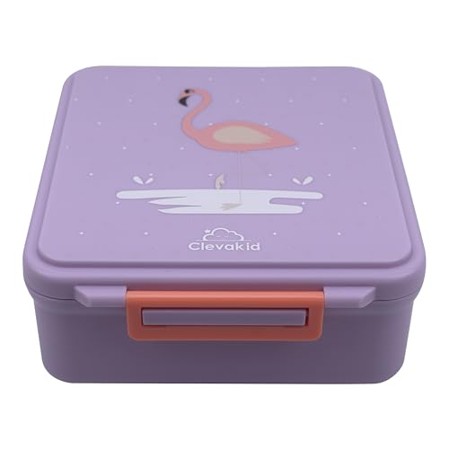 Image of Bento Mega Lunch Box, carrying handle - 4 No-Mix Compartments | Microwave & Dishwasher Safe | for Adult, Preschool, School 1600ML, OZ (Purple Light ClevaMingoo Friend)