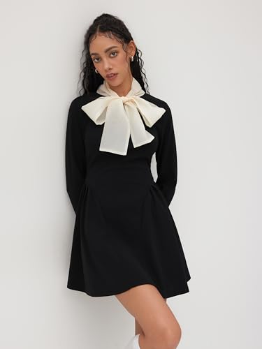 CIDER Mini Dress Turtle Neck Long Sleeve Party Dress Knotted Ruffle Middle Waist Fall Dresses for Women2