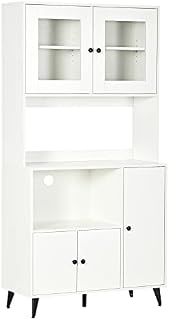 HOMCOM Freestanding Kitchen Cupboard, Modern Kitchen Storage Cabinet with Doors and Adjustable Shelves, 180cm, White