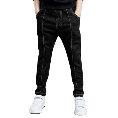 Boys Regular Straight Jeans Elastic Mid Waist Washed Stretch Denim Pants Casual Streetwear Wear School Trousers Sweatpants