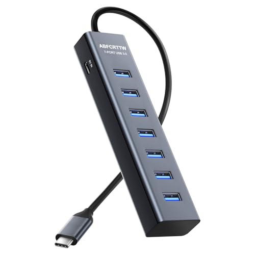 Image of USB C to USB Hub Multiport Adapter, Aluminium 7-in-1 USB C Hub Multiport Adapter, USB Extenders, USB to USB c Adapter for MacBook Pro /Air, Laptop, iPad, iMac, U Flash, PSSD, HDD, Keyboard, Mouse