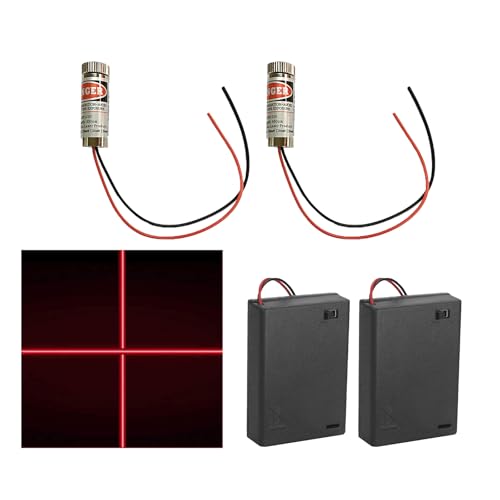 2 módulos láser focalizables en cruz, enfoque láser ajustable, línea láser roja 3-5 V 650 nm con lentes de plástico + soporte de batería AA, utilizado para corrección y alineación de edificios
