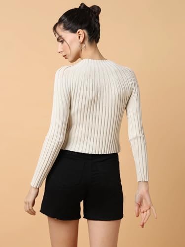 Image of ICW Women Knitted Rhinestone Embellised Daimond Studded Mesh Round Neck Long Sleeve Crop Top T-Shirt 206