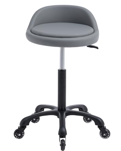 Image of Rolling Salon Stool Chair with Back Support Hydaulic Height Adjustable on Swivel Wheels Heavy Duty for Hair Cutting Esthetician Tatto Beauty Spa Bar Lab Clinic Kitchen Office Home (Dark Gray)