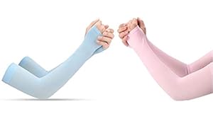 KIRFIZ 2 Pair Stretchable & Free Size Fingerless Full Hand Sleeves with Thumb Hole, Protection Against Sun, Dust & Pollution for Men & Women, Perfect for Cycling,Driving,Running & Outdoor Activities