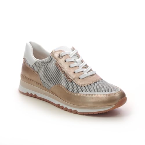 MARCO TOZZI Damen Sneaker flach mit Schnürsenkeln Vegan, Mehrfarbig (White/Gold), 39 EU