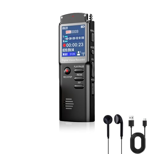 PopuLike 64GB Digital Voice Recorder Dictaphone with HD 1536Kbps Recording, Voice Activation, Audio Recorder with MP3 Player, USB-C Cable, 10H Battery for Lectures Meetings Interviews