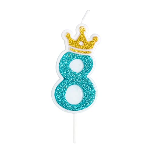 Velas de Cumpleaños Azul Número Velas Número Velas, Decoración de Pasteles para Cumpleaños, Fiesta, Boda Aniversario - Número 8
