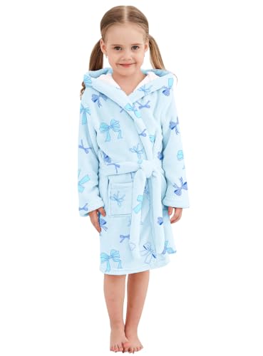 Image of Umeyda Girls Fleece Hooded Robes, Warm Printed Bath Robe for Kids Soft Fuzzy Bathrobe for Gifts