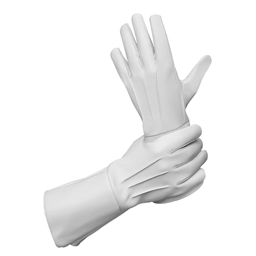 FASHIONLUXE Men's Long Leather Gloves Medieval Renaissance Cosplay Swordsman Steampunk Unlined Leather Gauntlets (WHITE, EXTRA LARGE)