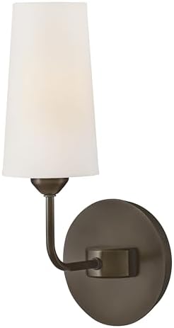 Hinkley Lewis Medium Single Light Wall Sconce, Tall, Tapered Drum Natural Paper Shade w/Fine Stitching Detail, Slender Silhouette, Black Oxide Finish