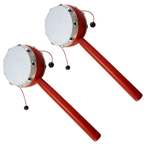 YARNOW 2 Piezas Juguetes De sonajero Ratón sonajero de mano instrumento musical de dibujos animados tambor de Campana de la mano tambor sonajero Juguete de campana de mano Bambú rojo