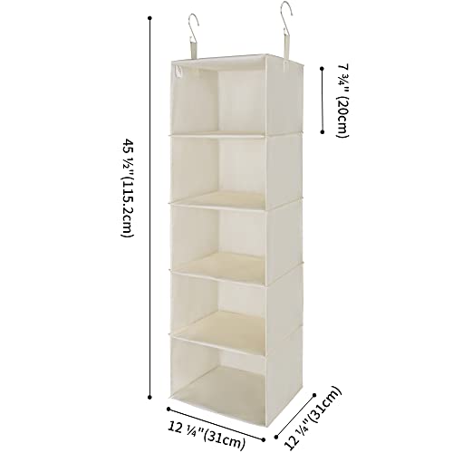 GRANNY SAYS Hanging Packing Cubes for Travel, Portable Hanging Travel Organizer for Luggage Clothes Storage, Closet Shelves with 2 Hooks, 5-Shelf, X-Large, 2 Pack, Beige