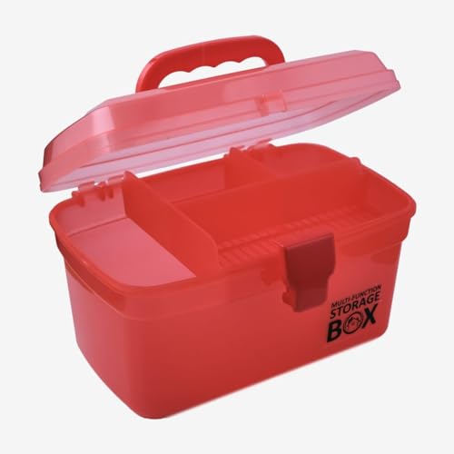 Image of SHUTTLE ART Multi-Purpose Stationary Box Plastic Storage Tool Box Case Portable 2 Layer Compartment Medicine Organizer Family Emergency First Aid Kit Medicine Box(S-Medical Storage Box-Red)