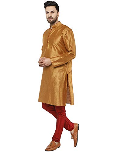 Image of SKAVIJ Men's Art Silk Self Design Kurta Pajama Mandarin Collar 2-Piece Ethnic Festive Dress