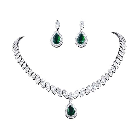 Jorsnovs CZ Teardrop Marquise Bridal Jewelry Sets for Women Cubic Zirconia Wedding Necklace and Dangle Earring Sets Cover