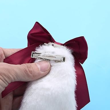 Pinzas para cabello de orejas de conejo de peluche rojo miniatura 4