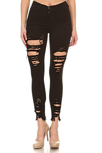 Vibrant Women’s Distressed Skinny Jeans – High Waisted Ripped Destroyed Destructed Stretch Frayed Hem Casual Denim Pants