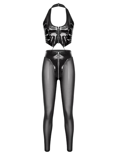 Ensemble deux pièces slim haut court et pantalon effet cuir coupe premium TTAO