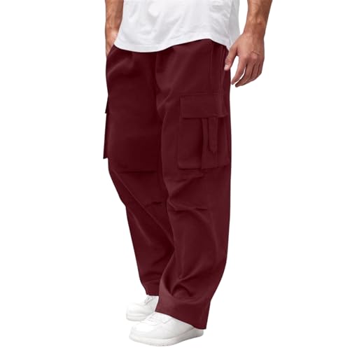 Men's Wide Leg Cargo Pants High Waisted Drawtring Baggy Lightweight Hiking Work Pant Trousers with Multi Pockets