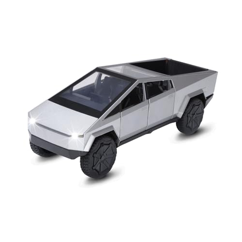 Image of Cyber Truck Toy Trucks for 3 4 5 6 7 Year Old Boys 1:32 Diecast Metal Pickup Truck Toys for Boys Age 3-8 with Light and Sound Pull Back Toy Cars (Silver)